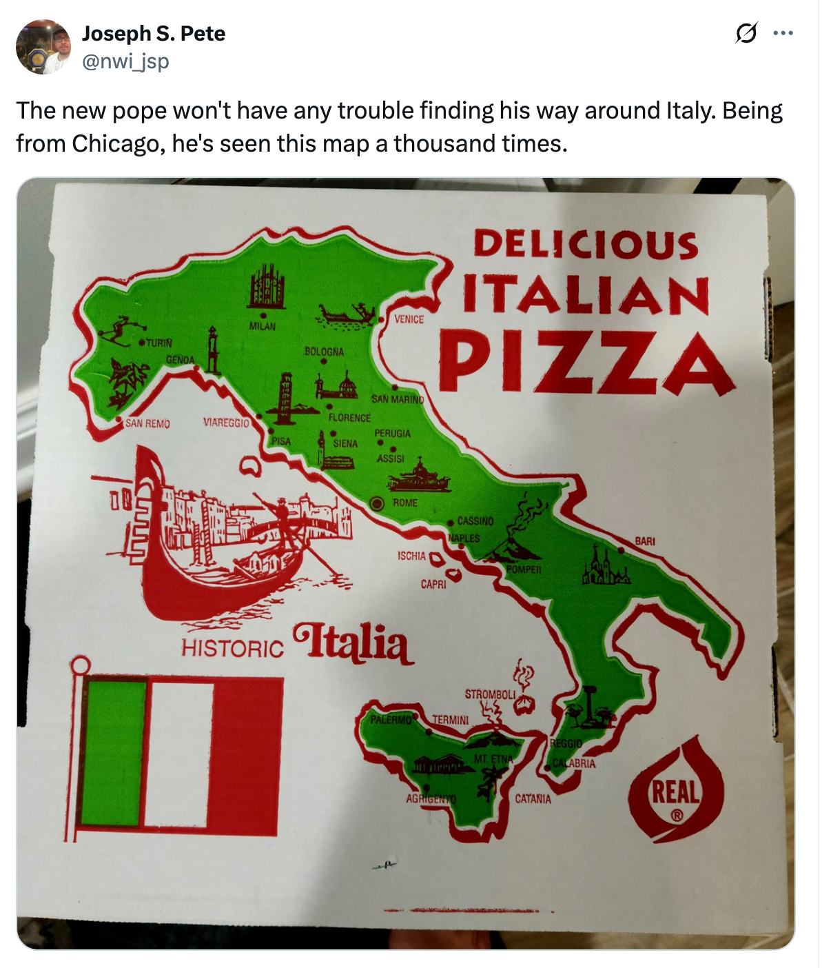 An old-school Chicago pizza box.