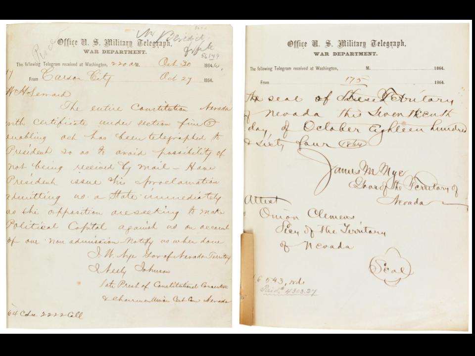 The first and last pages of the Nevada Constitution.