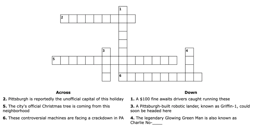 Custom City Cast Pittsburgh crossword puzzle.