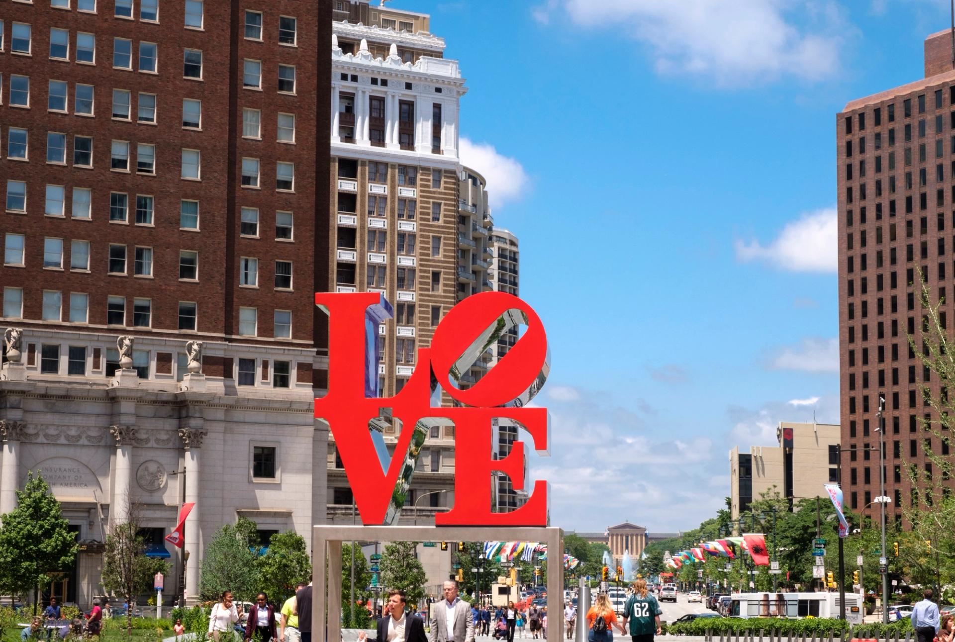 Robert Indiana's LOVE sculpture displayed at LOVE Park in Philly.
