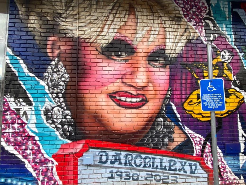 Mural of a Darcelle’s the drag queen