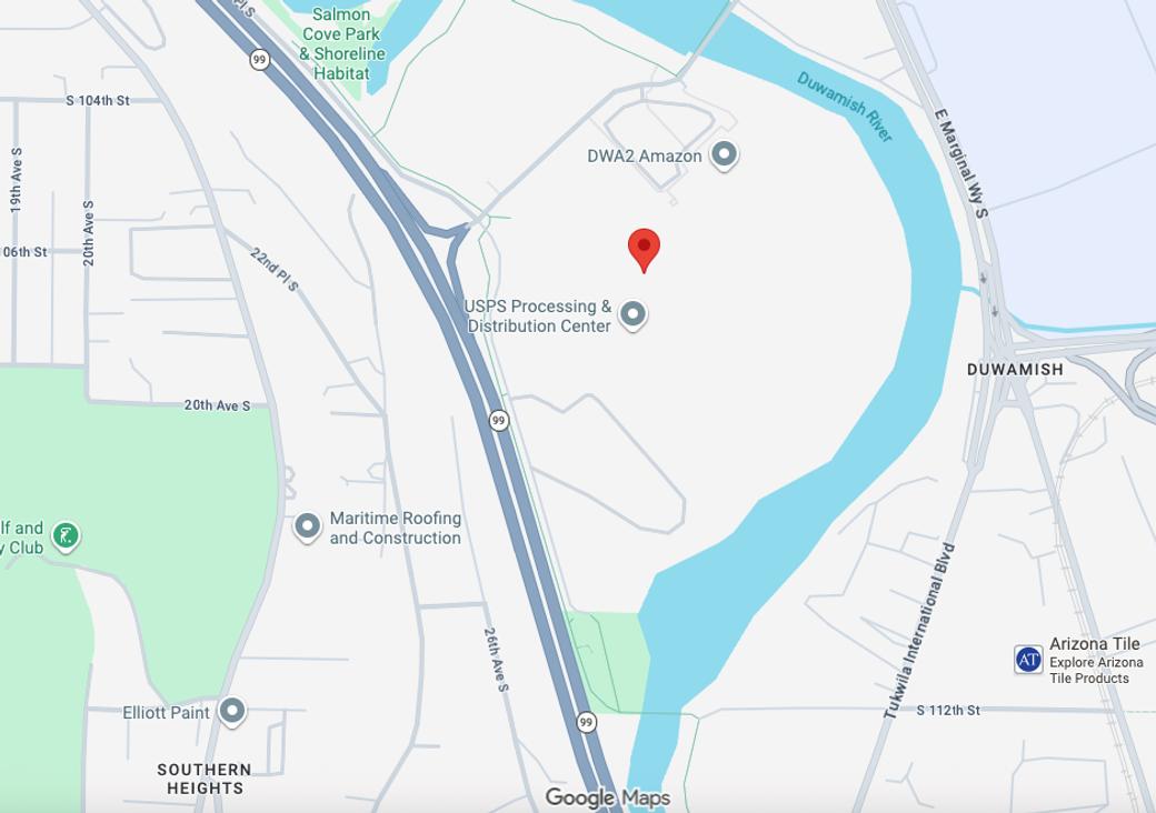 A screenshot of Google maps. The pin is near in Duwamish