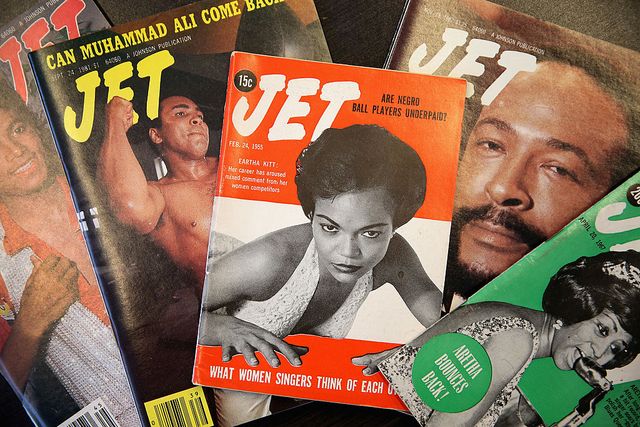 Vintage copies of Jet magazine are displayed in the offices of Johnson Publishing Company in Chicago in 2014