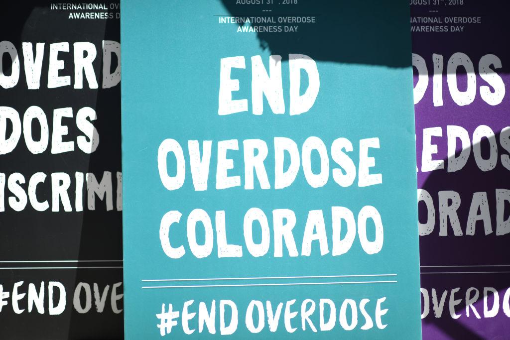 Supporters and advocates gather at Denver’s Harm Reduction Action Center on August 31, 2023, National Overdose Awareness Day.