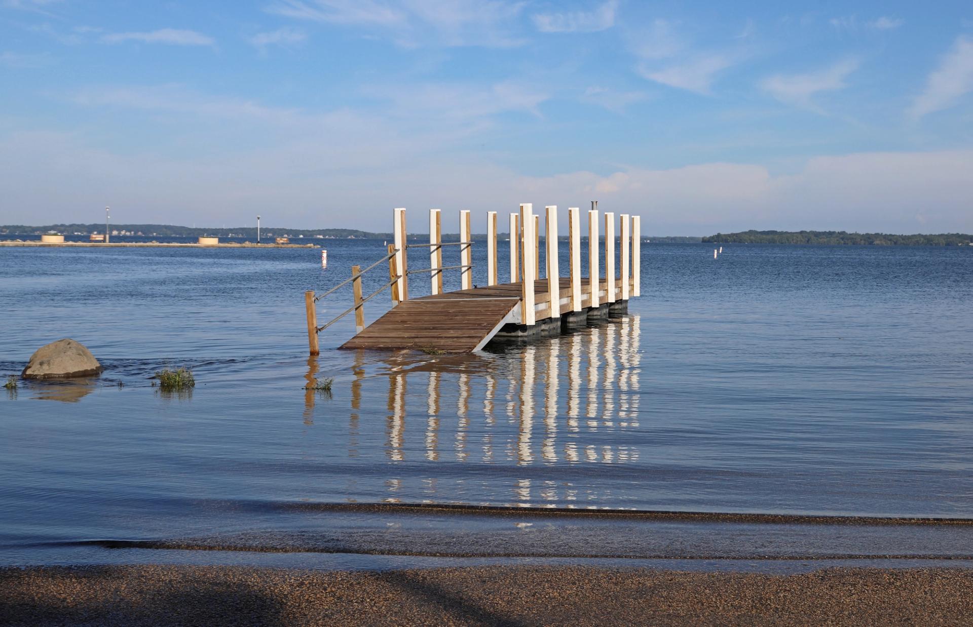 A dock in Madison under water.