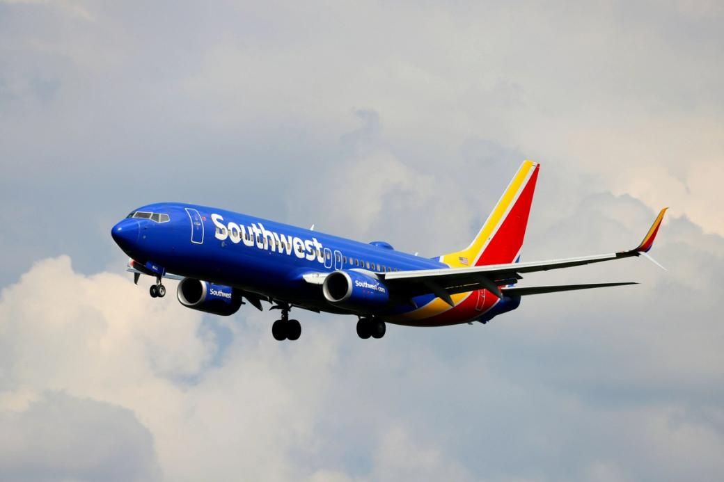 A Southwest Airlines plane in flight