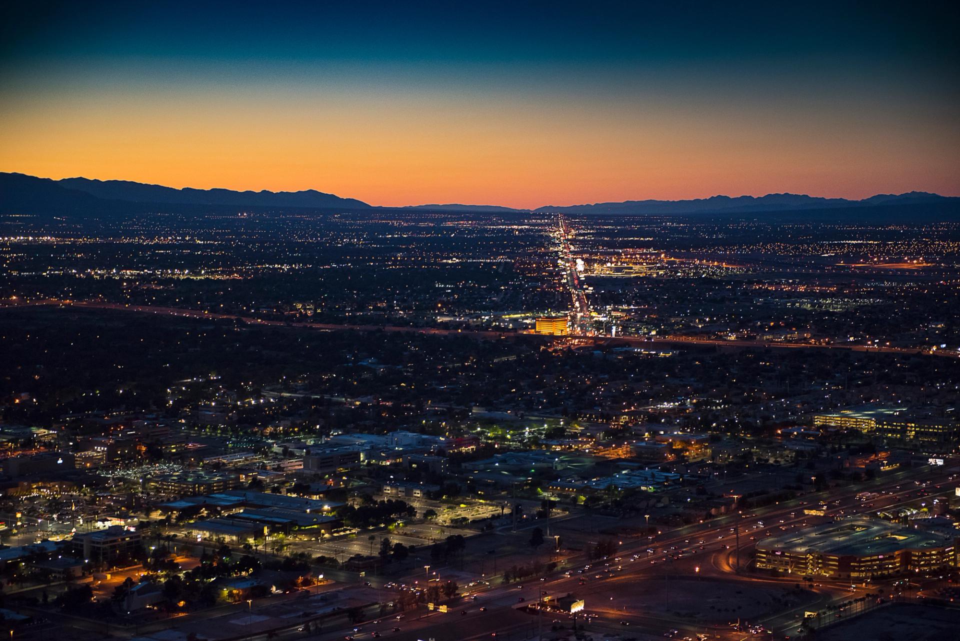 Las Vegas valley at dusk.