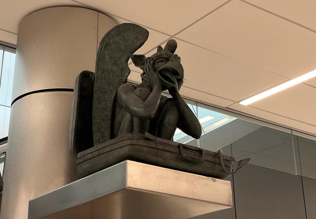 a gargoyle statue located in an undisclosed location inside Denver International Airport