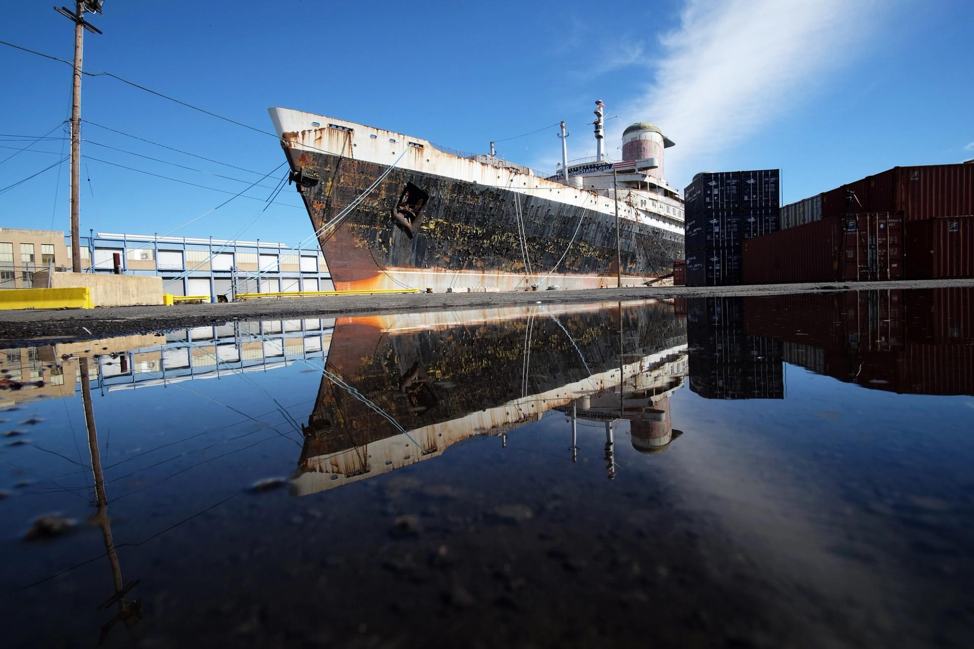 The SS United States docked in South Philly.