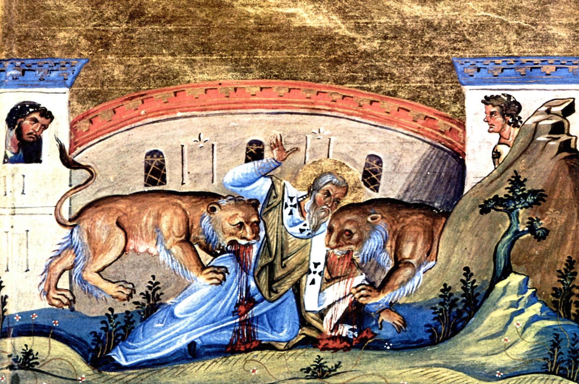 A painting of one of the answer’s namesake, but of Antioch, being martyred in the lion’s den. (Apic / Getty)