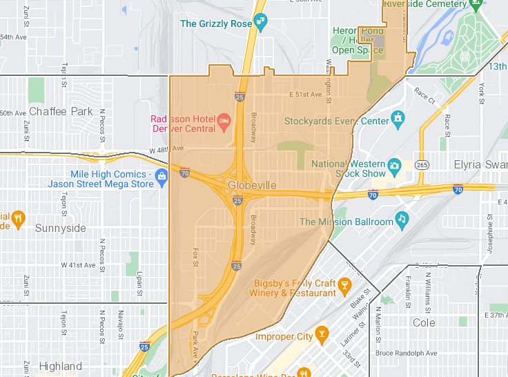 Map of Globeville neighborhood boundaries. (Courtesy of the City of Denver)