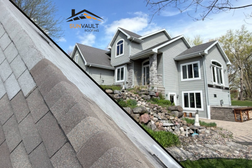 Display ad for Sun Vault Roofing; image of a roof and a house