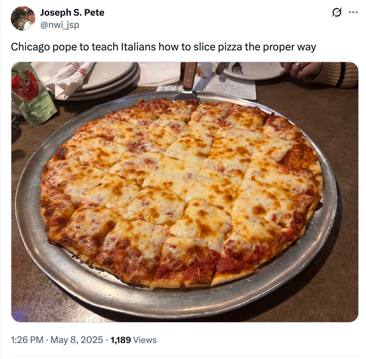 A tavern-style pizza.