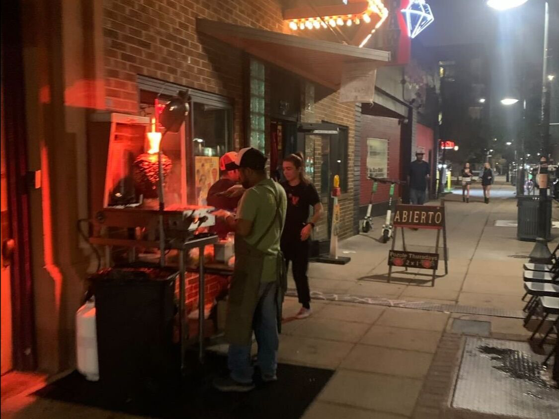 The street taco trompo at La Diabla Pozole y Mezcal. (Adrian GonzĂĄlez / City Cast Denver)