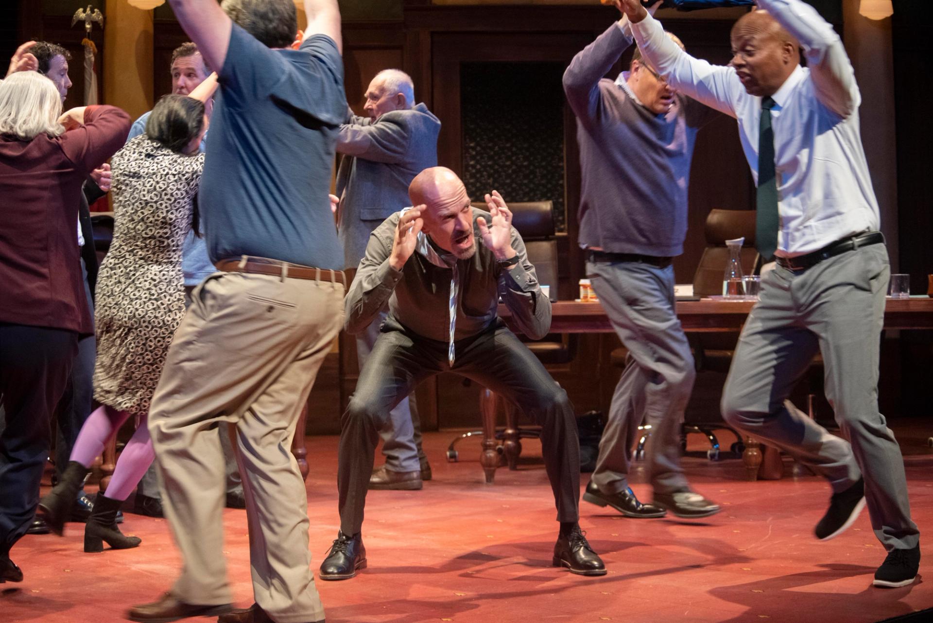 The cast at Curious Theatre performing a scene from “The Minutes."