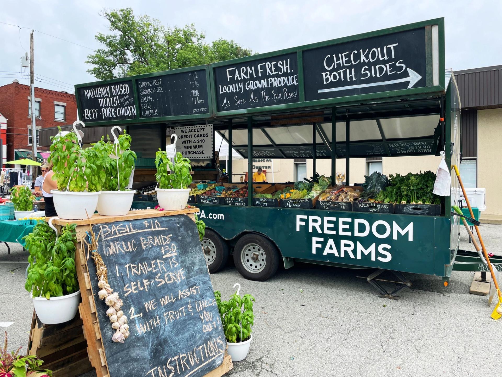 Freedom Farms produce and meat stand