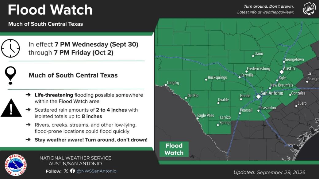 A map of Texas that has parts highlighted in green. 
