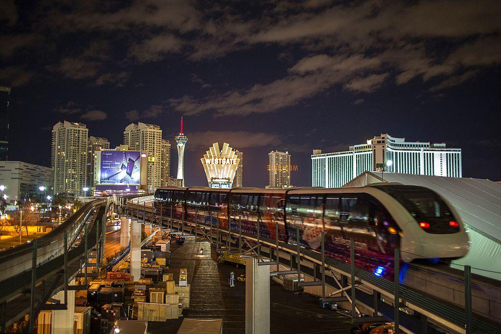 Photo of the Las Vegas Monorail at night.