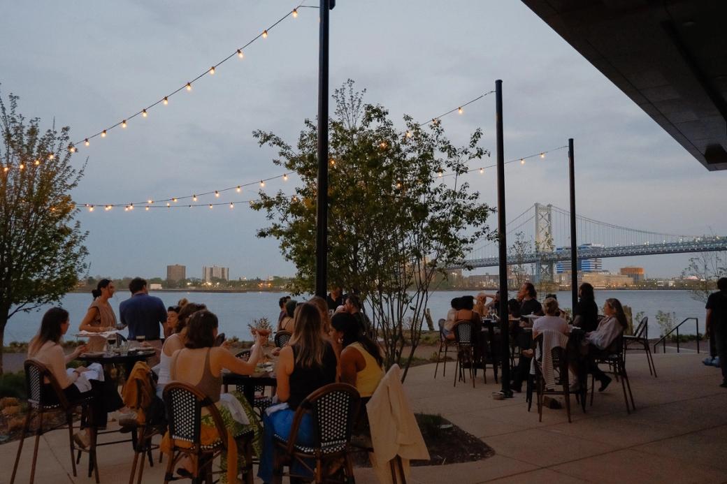 Diners sit outside at Lucky Duck Tavern