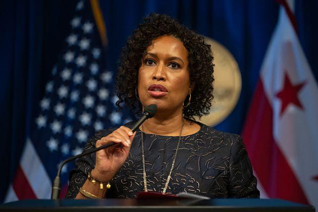Bowser at a press conference after testifying before the DC City Council outlining the 2025 budget.