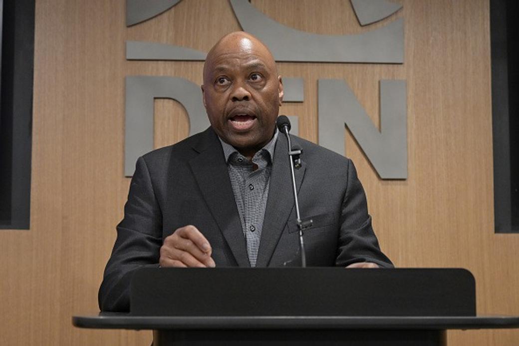 Phil Washington speaks at a press conference.