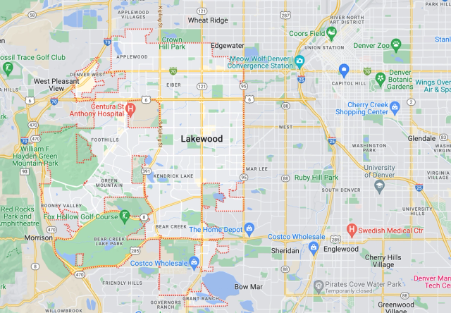 a snapshot of Lakewood from Google maps