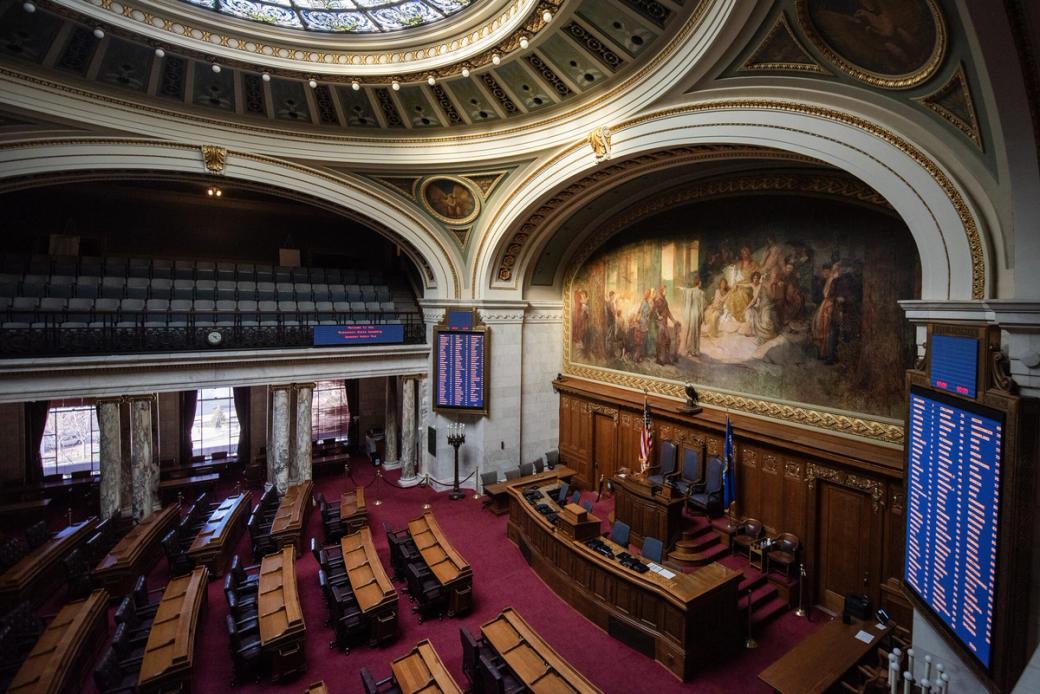 The interior of a government chamber.