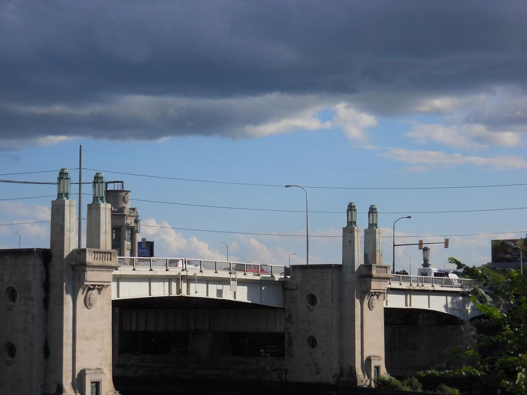Wide shot of the University Avenue Bridge