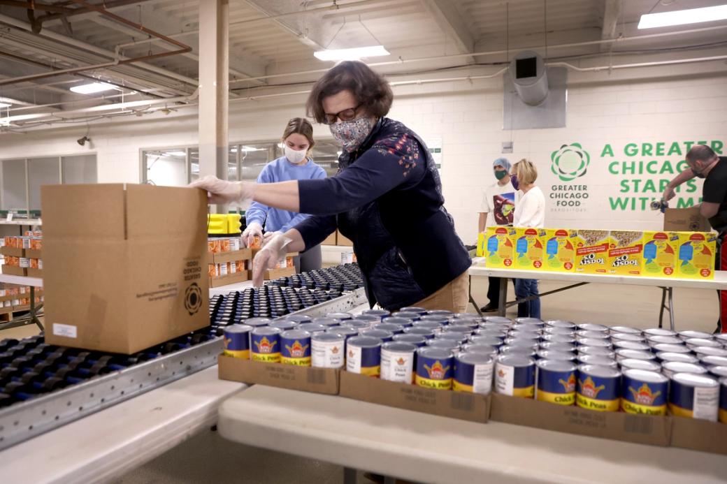 Volunteers at the Greater Chicago Food Depository. 