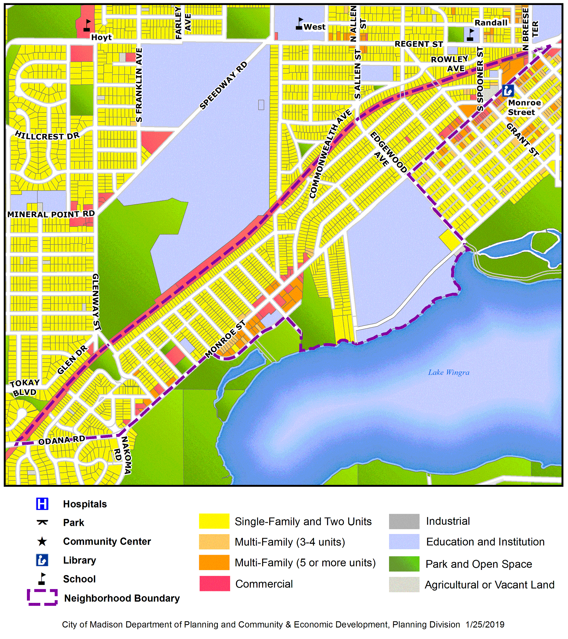 Graphical map of the Dudgeon-Monroe neighborhood in Madison, Wisconsin.