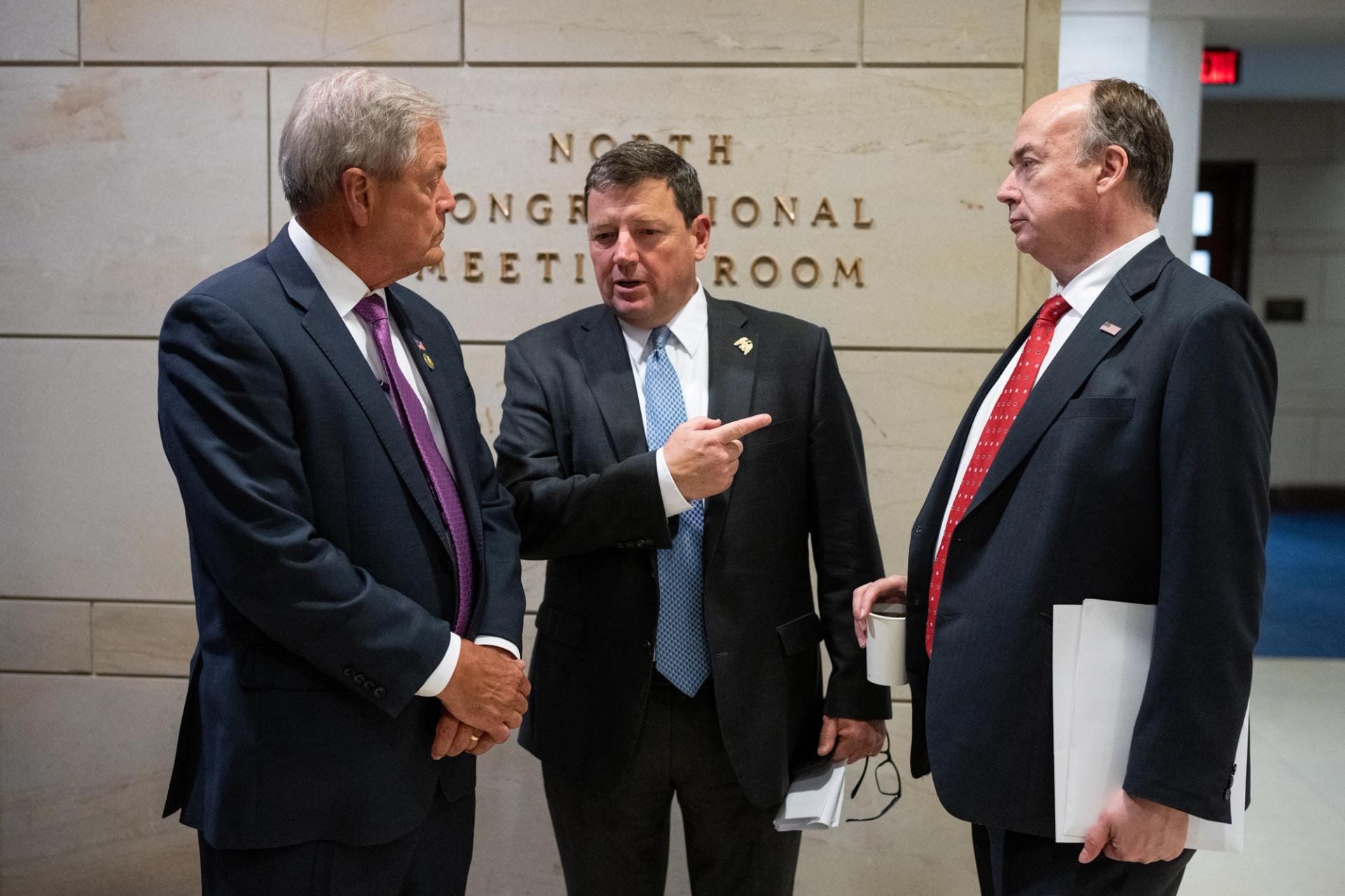 Ed Martin (center) in 2023 before the Jan. 6 field hearing. (Bill Clark/CQ-Roll Call, Inc via Getty Images)