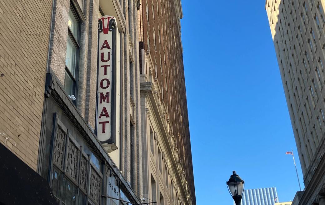 A building with an Art Deco design that says "Automat"