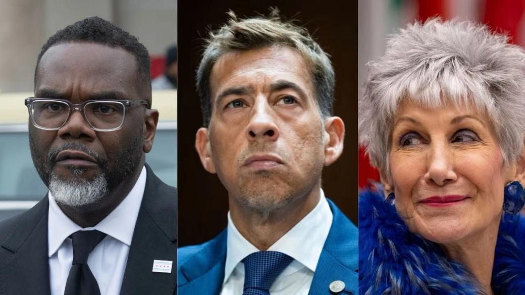 A composite photo of three people. On the left is a man in glasses and a dark suit. In the middle is a man in a blue suit, on the right is a woman wearing blue feathers and with white hair