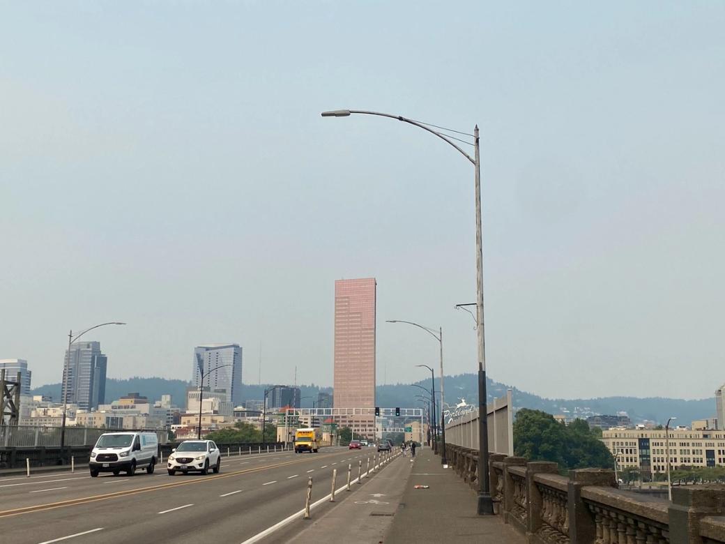 Burnside Bridge with Big Pink in the background.