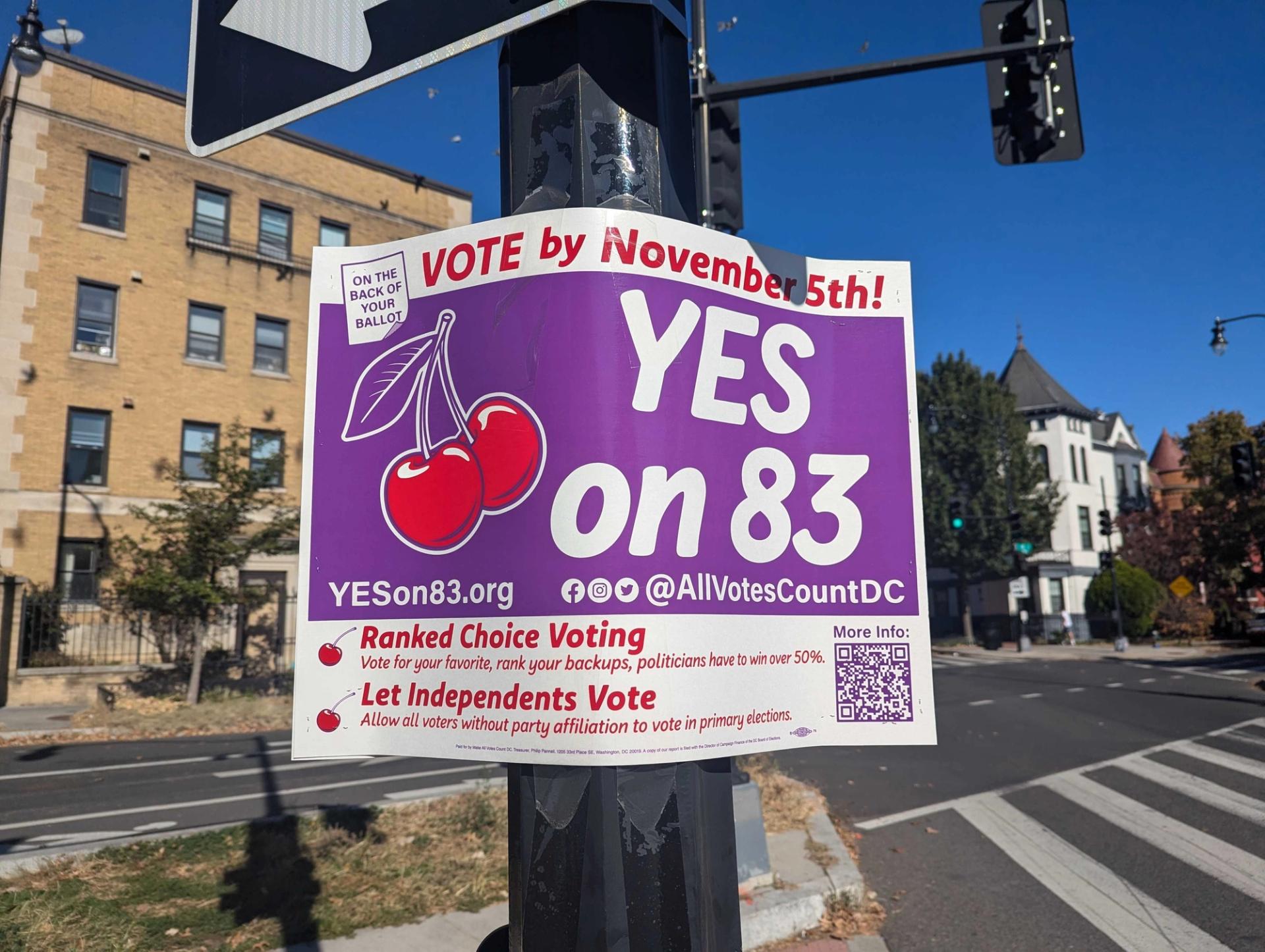 “Yes on 83” campaign poster. (Priyanka Tilve/City Cast DC)