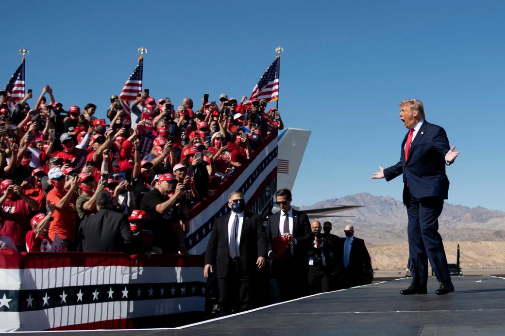 President Donald Trump arrives for a Make America Great Again rally at Laughlin/Bullhead International Airport