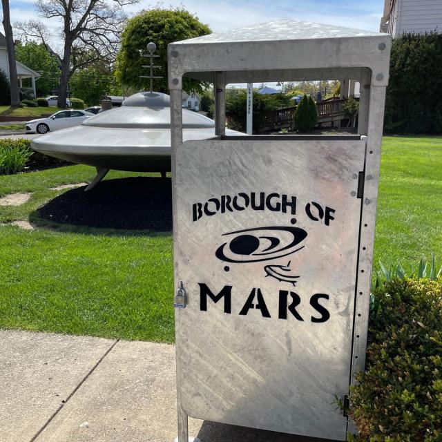 A giant flying saucer in the borough of Mars