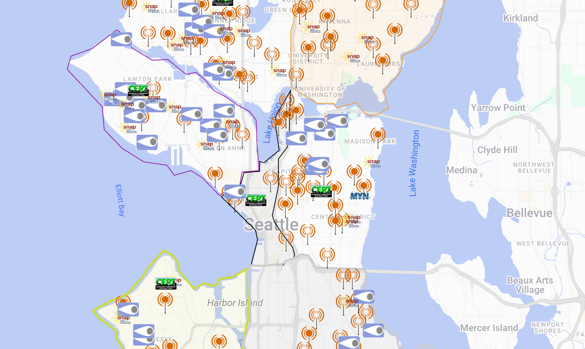 This is a preview of what the map looks like. (Seattle Emergency Community Hubs)