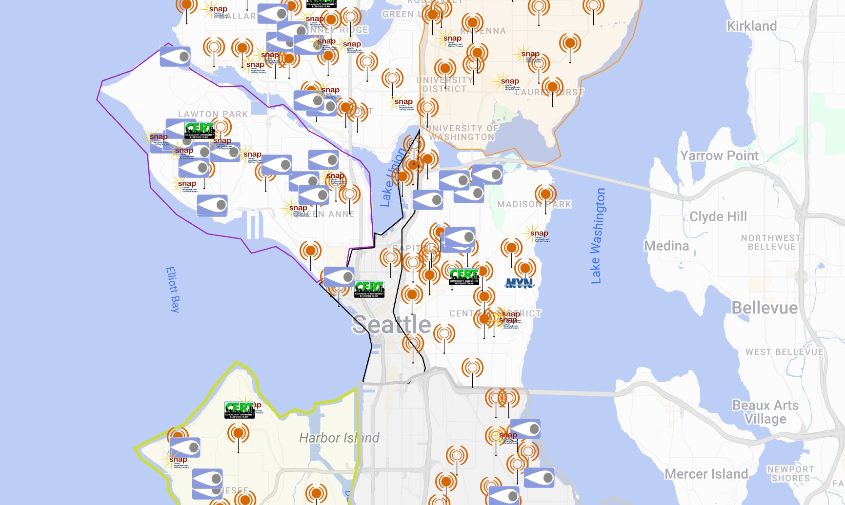 This is a preview of what the map looks like. (Seattle Emergency Community Hubs)