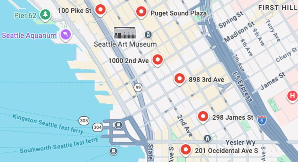 A google maps image of the locations to fill your water bottle