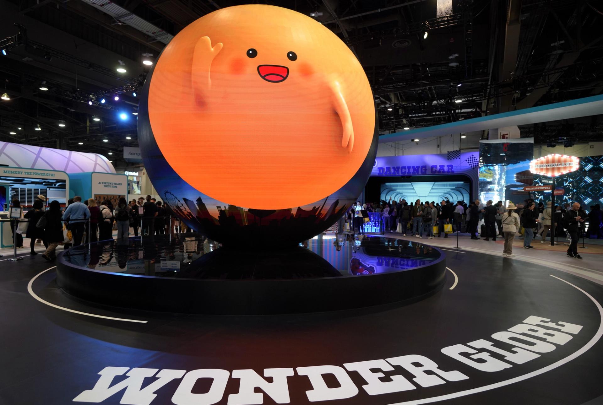 A large smiling robot at CES in Las Vegas.
