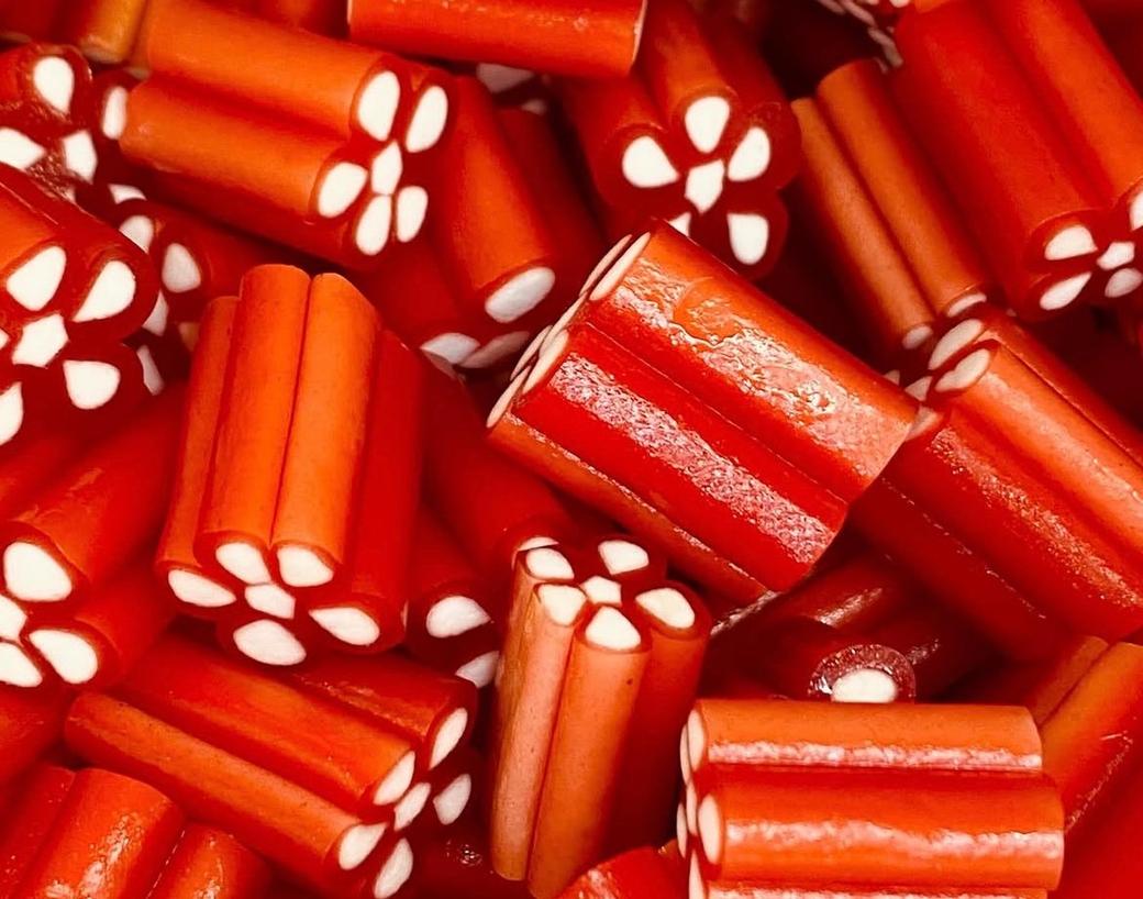 Strawberry revolver candies.