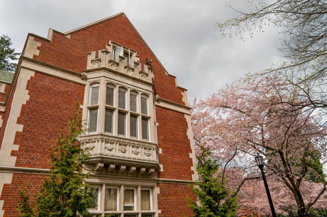 The exterior of a brick building at Reed College.