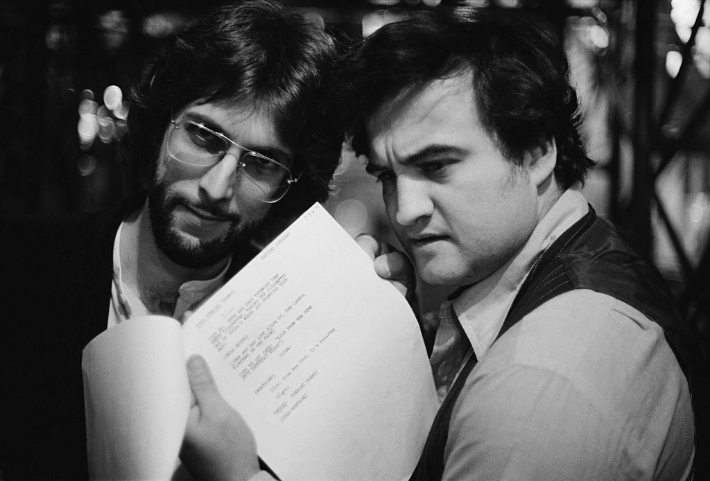 Singer Stephen Bishop and actor John Belushi at rehearsals for “'Saturday Night Live” in 1978