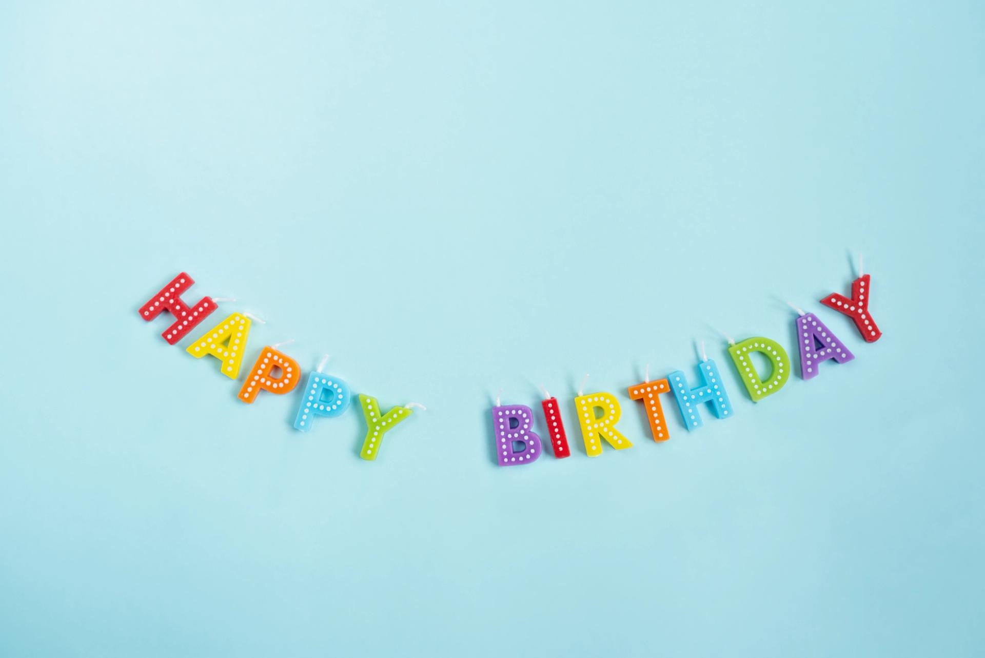 Happy Birthday sign on a wall.