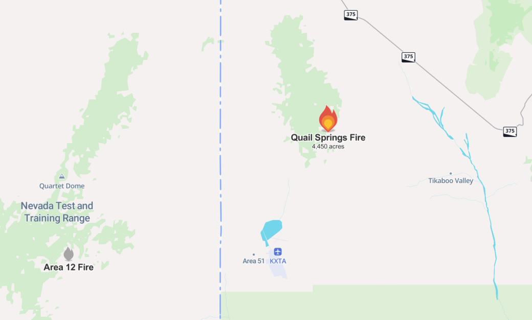 A map showing the Quail Springs Fire.