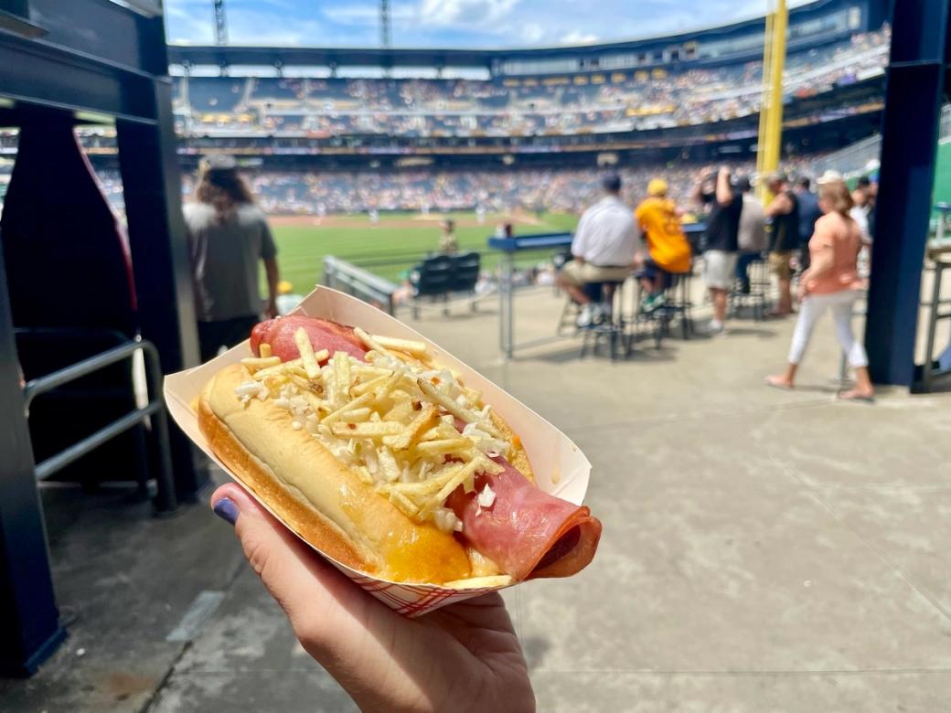 a hotdog at PNC Park