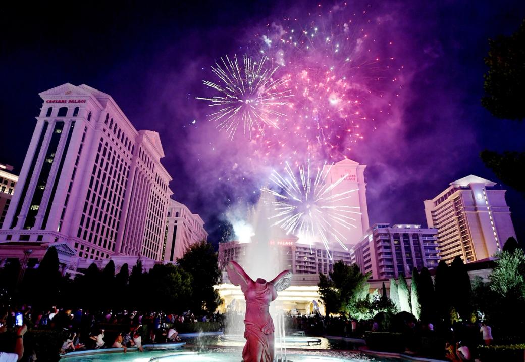 Fireworks above Caesars Palace.