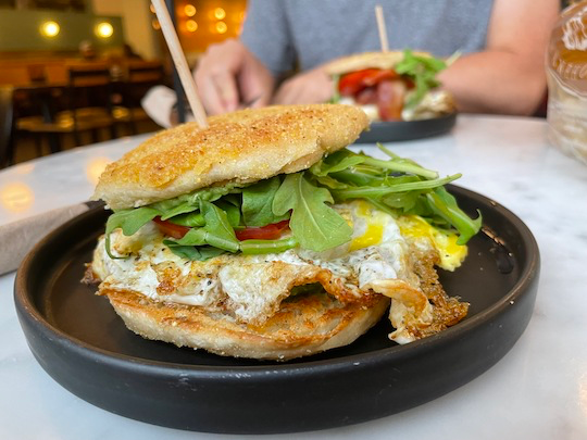 Mediterra's homemade English muffin takes this egg sando to the next level. (Francesca Dabecco / City Cast Pittsburgh)