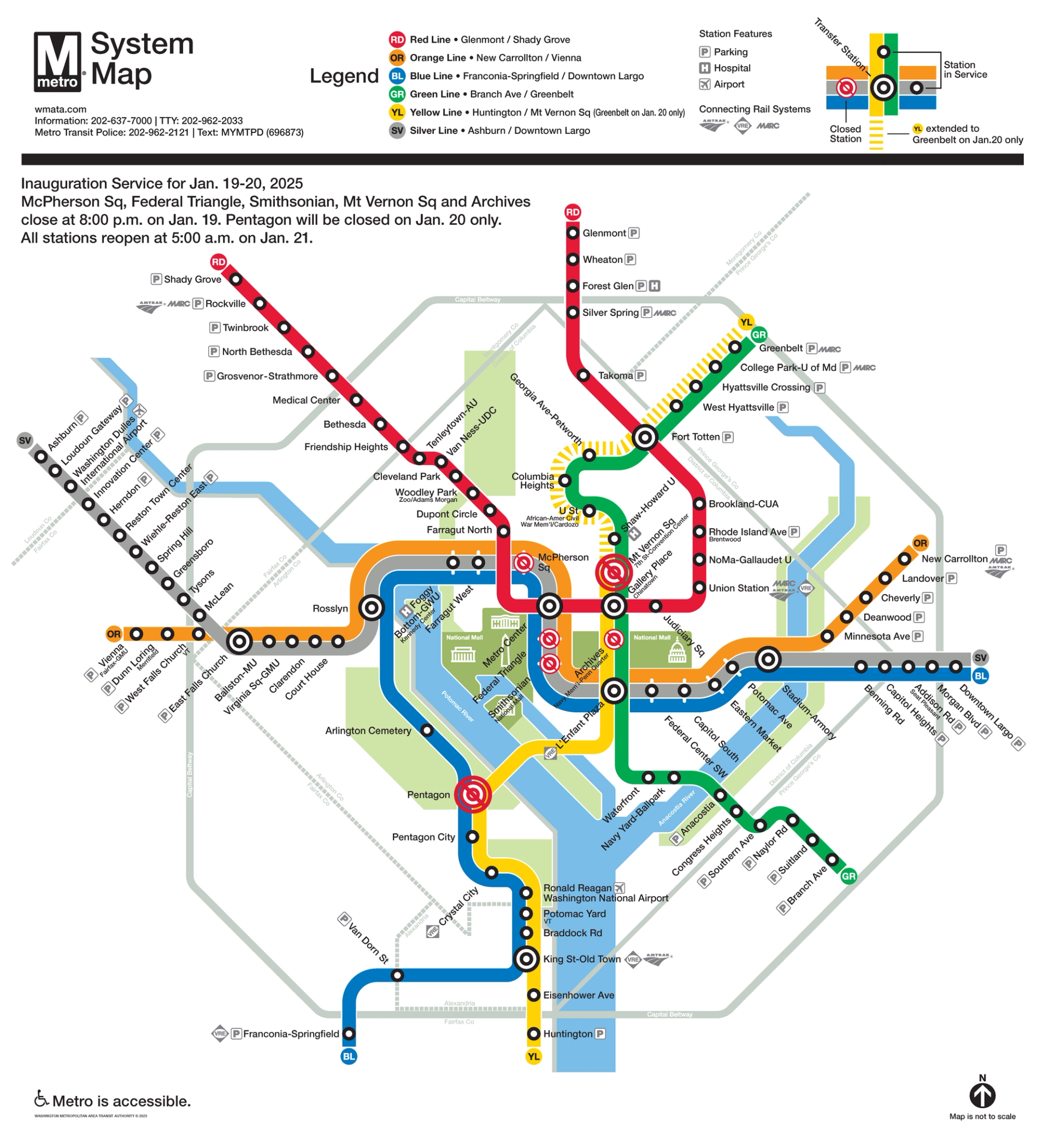 Map of Inauguration Day Metro station closures. (WMATA)